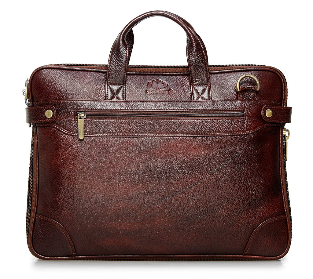 The Clownfish Dual Tone Leather Laptop Bag for upto 15.6 inches Maroon Black