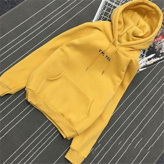 Oh Yes Letter Harajuku Casual Coat Two Layers Hat 2017 Winter Fleece Pink Pullover Thick Loose Women Hoodies Sweatshirt Female